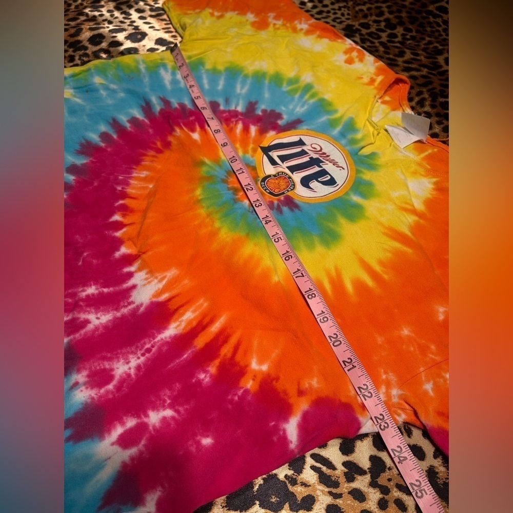 Vintage Miller Lite Tie Dye T Shirt *Cut Neckline* - Picture 4 of 7